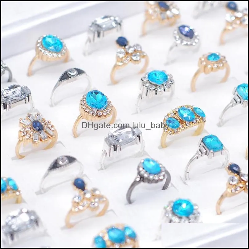 bulk lots 36pcs gold silver luxury crystal engagement rings mix women girls cz fashion charm wedding friends party gifts jewelry