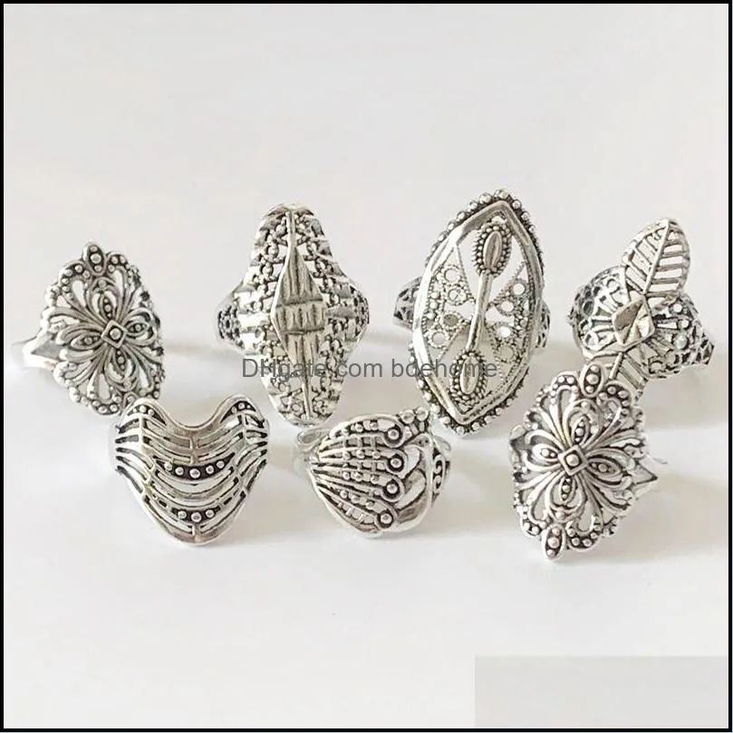 bulk lots 25pcs mix style vintage carved flower silver plated ring women party gifts alloy charm jewelry