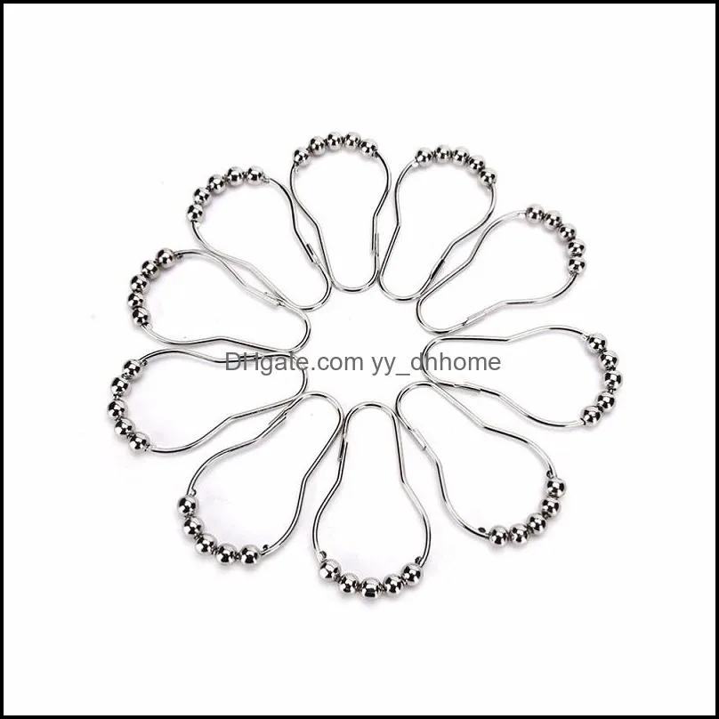 12 pcs/pack bath curtain rollerball shower curtain rings hooks 5 roller polished satin nickel ball curtain accessories