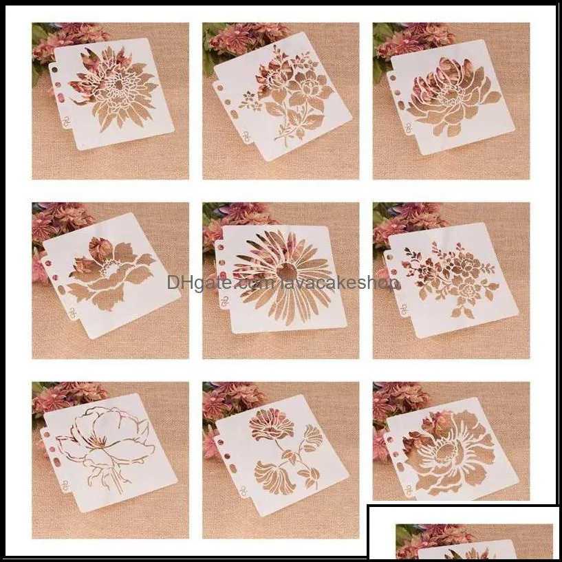 Gift Wrap Event Party Supplies Festive Home Garden 9Pcs/Set 14X13Cm Flowers Diy Layering Stencils Wall Painting Scrapbook Coloring