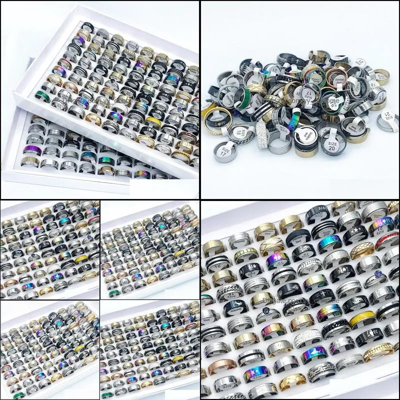 wholesale 100pcs/lot multistyle stainless steel zircon rings mix for women men charm fashion band accessories party gift jewelry