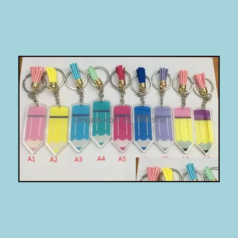 custom personalized teachers day acrylic pencil keychain fashion tassel pencil keychains for teacher gifts