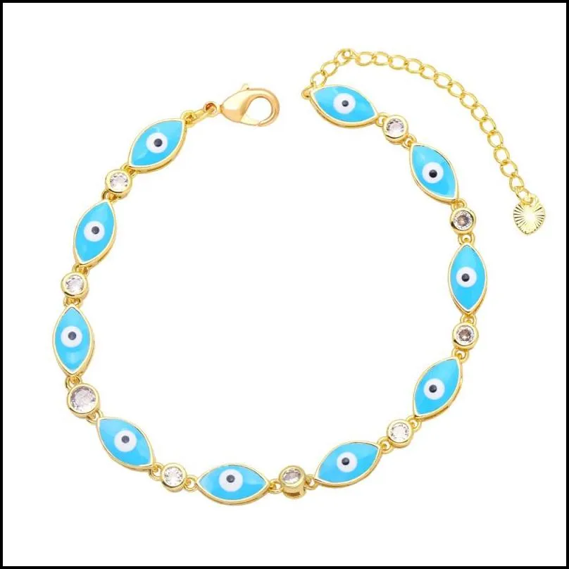 hot selling bohemian style enamel oval evil eye charm bracelet jewelry for women gift