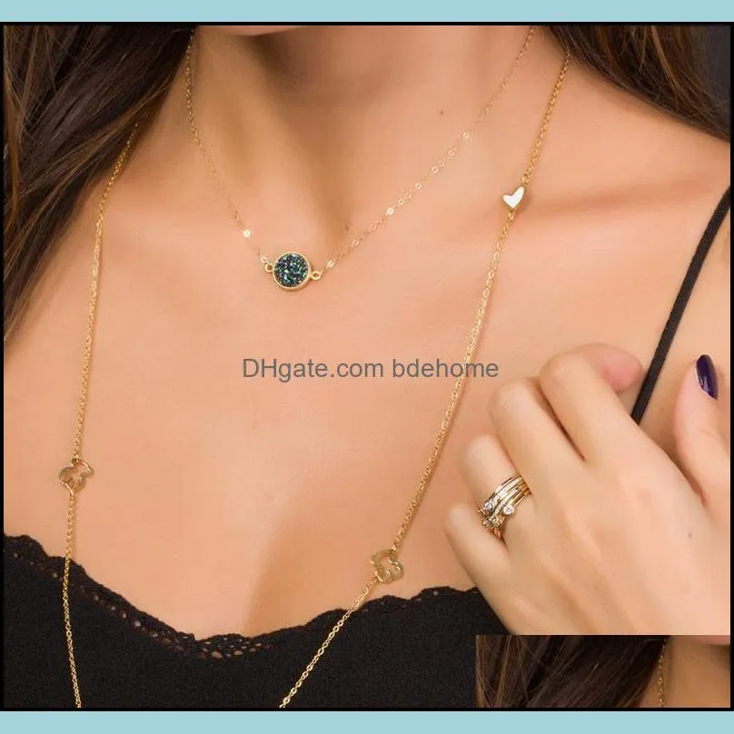 new design resin stone druzy necklaces 5 colors gold plated geometry stone pendant necklace for elegant women girls fashion jewelry