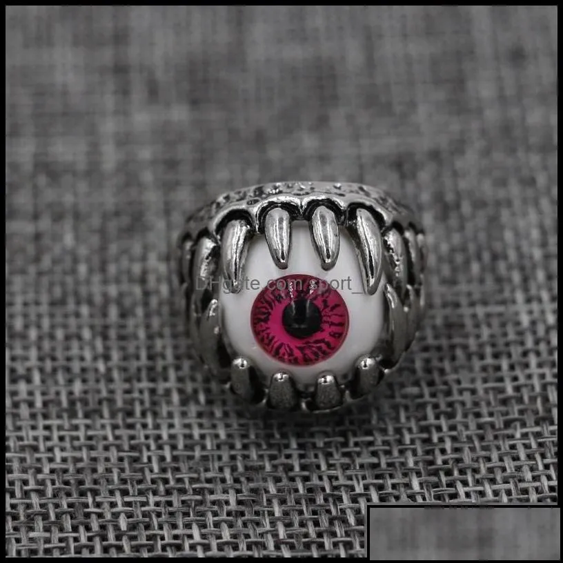 Band Rings Vintage Dragon Claw Evil Eye Skl Ring Imitating Stainless Steel Biker Devil Eyeball Halloween Party Props Men Jewel Sport1