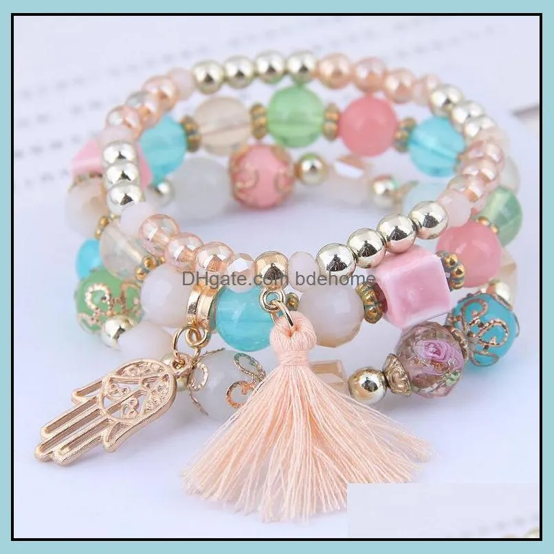 3pcs/set bohemian beaded bracelets multilayer palm tassel pendant temperament bracelet for women girls fashion jewelry gift 5 colors