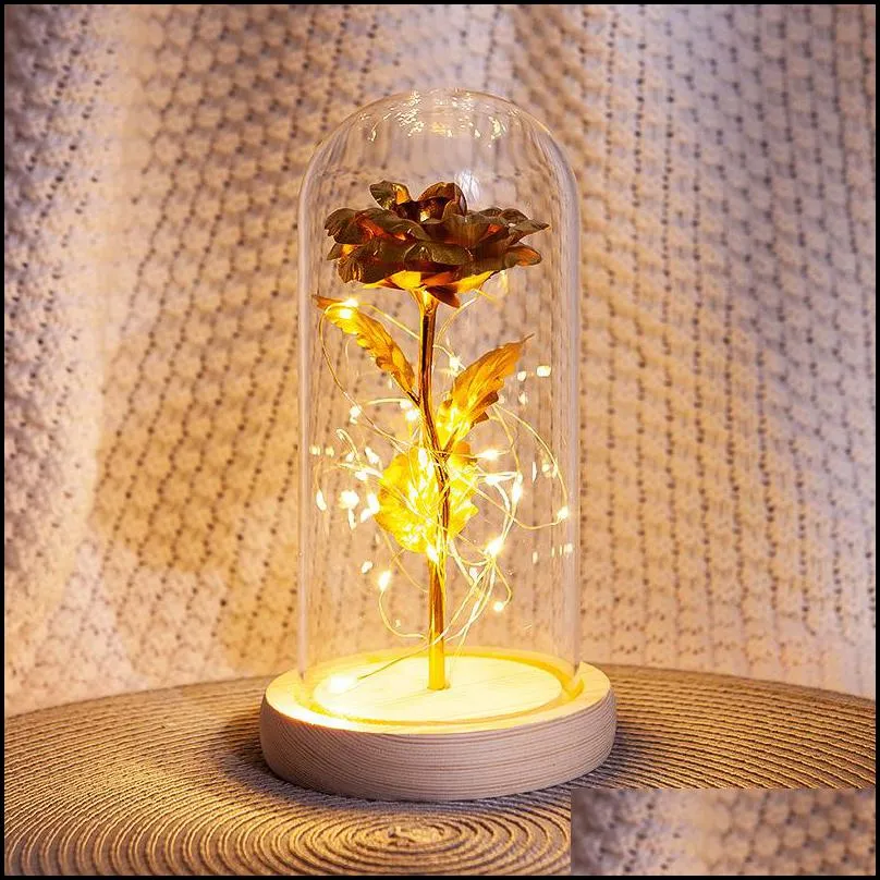 romantic eternal rose flower glass cover beauty and beast led battery lamp birthday valentines day mother gift home decoration