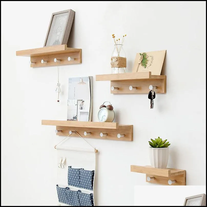 creative wall hanging solid wood hook rack nordic partition shelf wall shelves coat hooks diy living room home decor key hook t200115