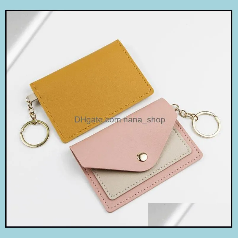 pouch bag keychains fashion leather purse keyrings mini wallets coin credit card holder 7 colors