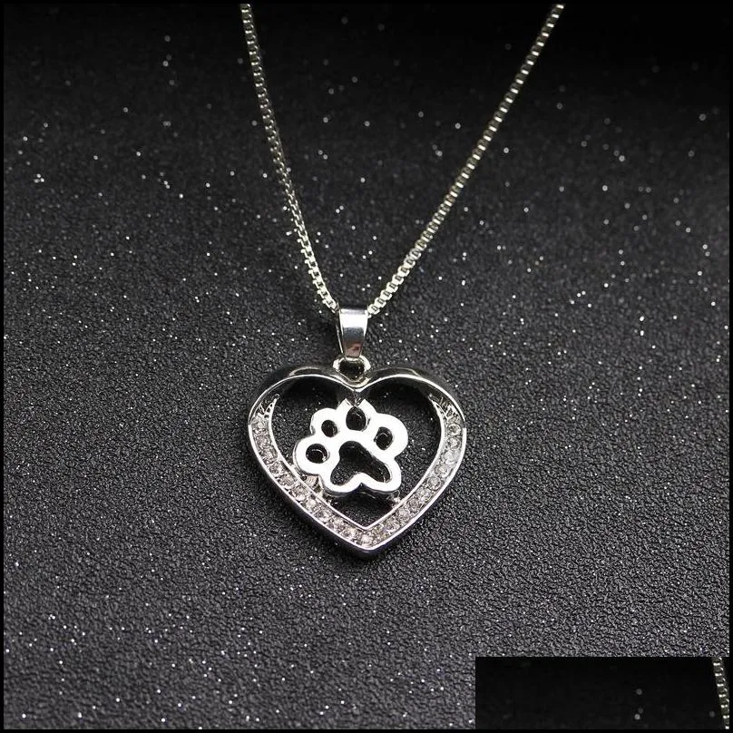 pet dog paw footprint hollow love heart pendant silver color choker necklaces for women jewelry heart necklace