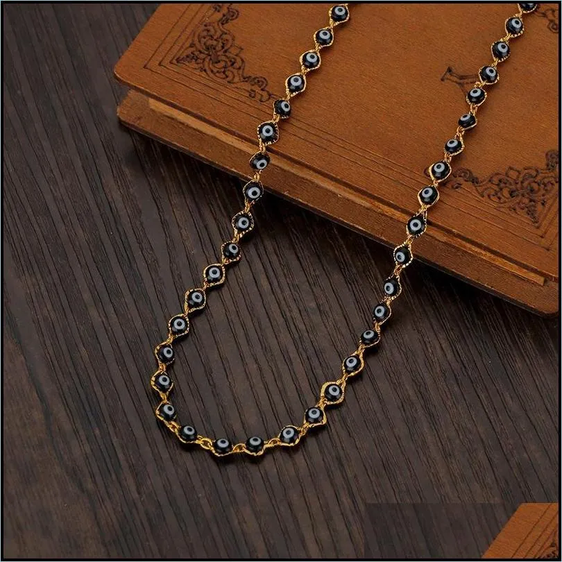 classic design white blue evil eye beads 18k gold plated chain necklace for woman