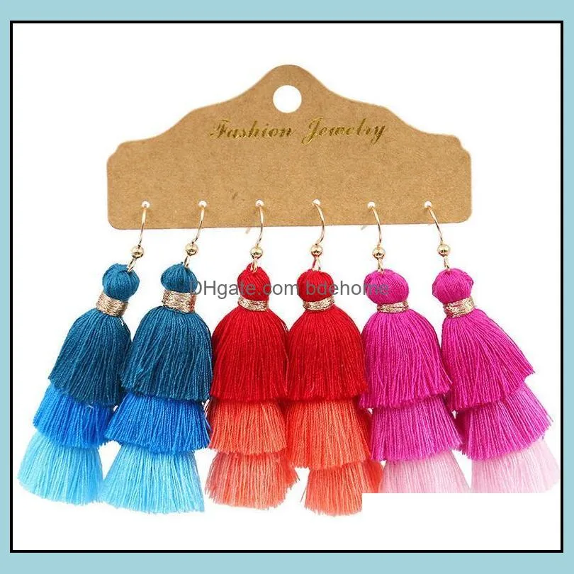 3 pairs/set bohemian dangle tassel earrings lady fashion ethnic style earring multicolors for women girls