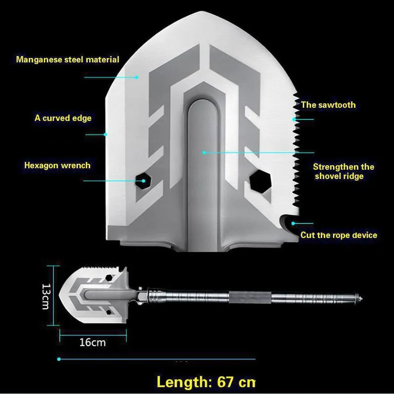 outdoor tactical camping shovel 58 hrc multitool folding shovel lifter mounted fishing outdoor emergency camping tool