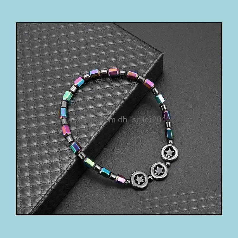 magnetic oval hematite stone bead anklets bracelet rainbow star women summer beach health energy healing anklets model foot jewelry