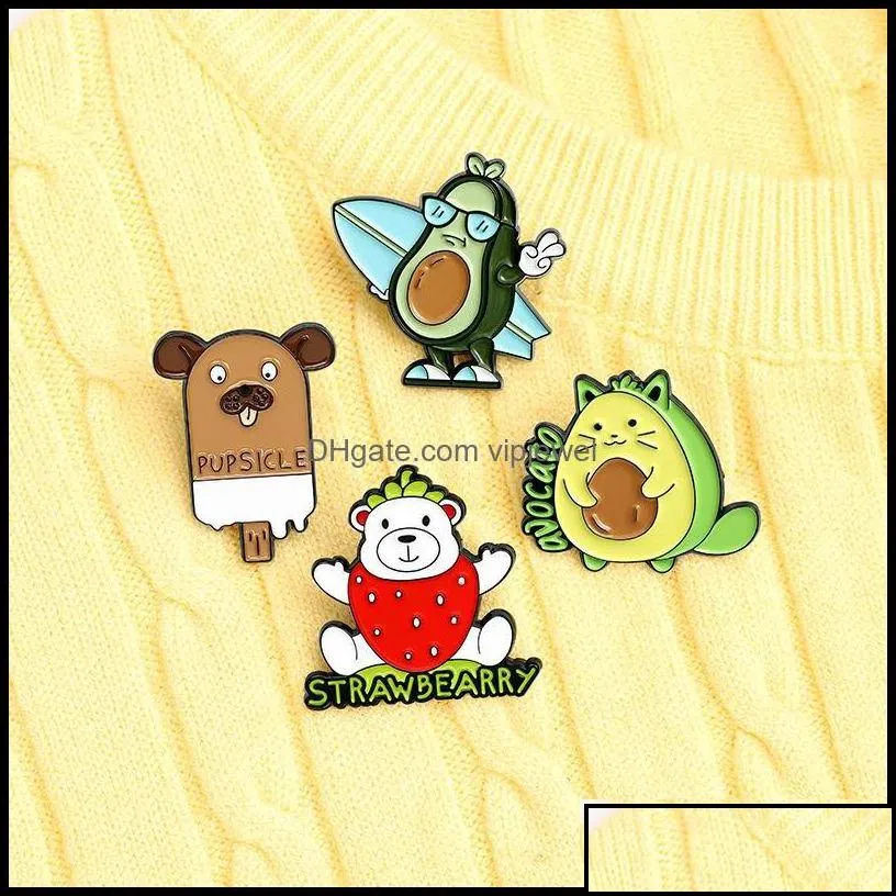 Pins Brooches Jewelry Cartoon Stberry Bear Avocado Brooch Children Ice Cream Dog Lapel Pins Surfboard Alloy Enamel Animals Cor Badges For