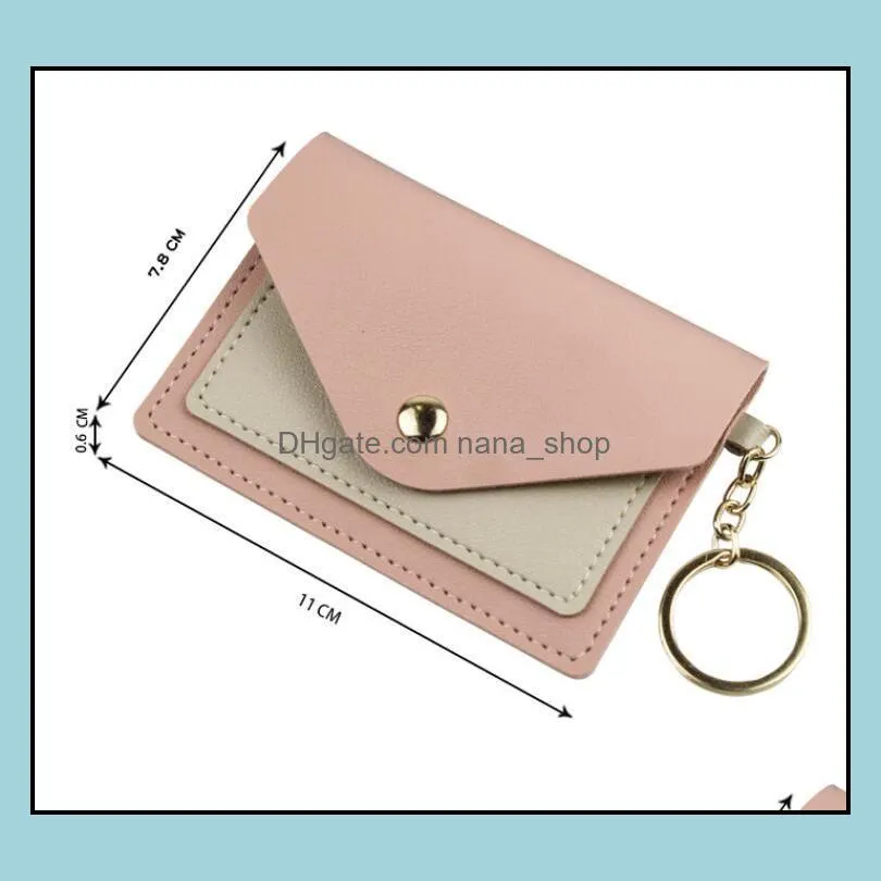 pouch bag keychains fashion leather purse keyrings mini wallets coin credit card holder 7 colors