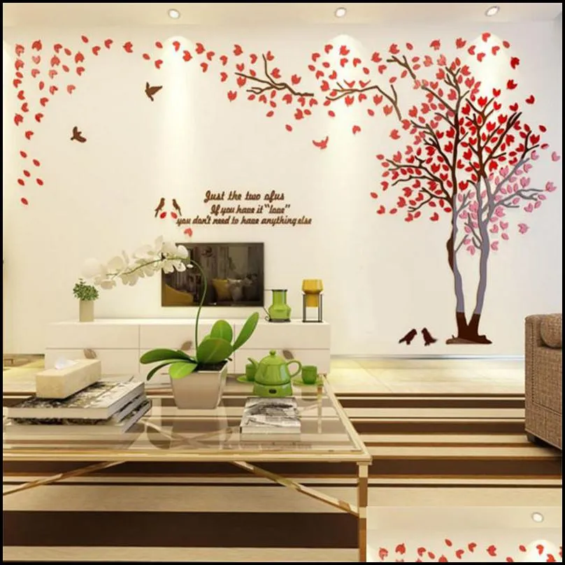 3d acrylic mirror wall sticker diy large tree sticker living room tv background wall decoration home mural art wall t200111