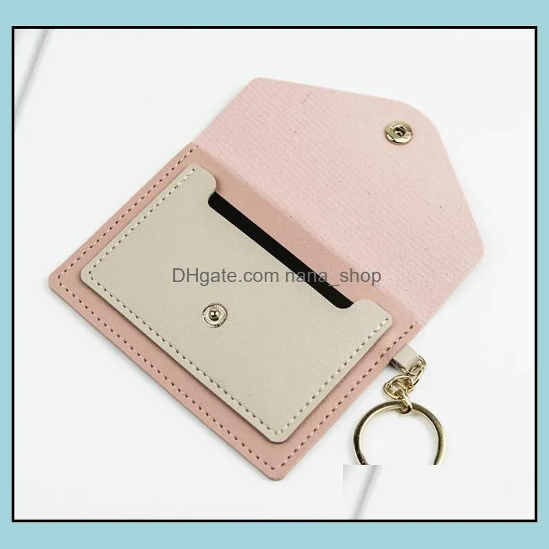 pouch bag keychains fashion leather purse keyrings mini wallets coin credit card holder 7 colors