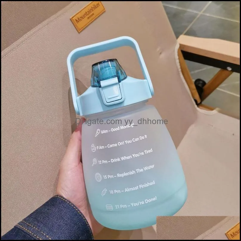 1300ml big belly plaster water bottle portable large capacity sports water jug with time marker and straws