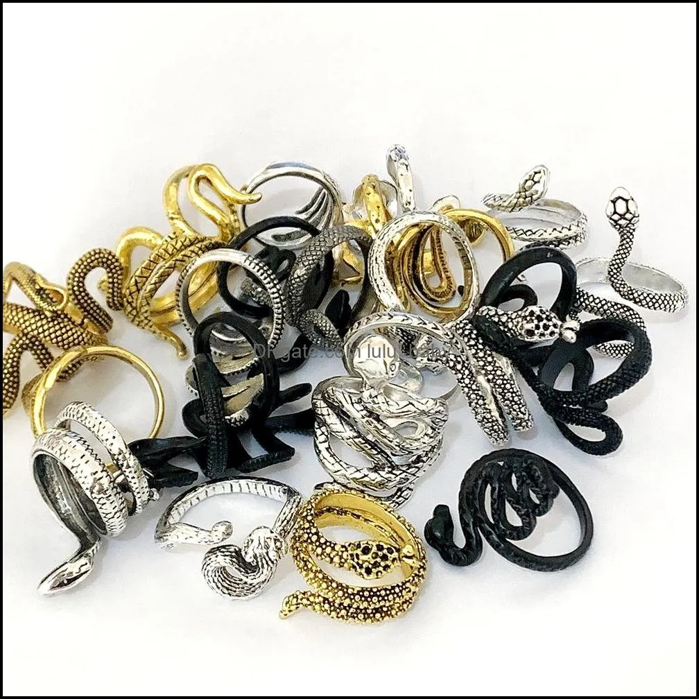 wholesale 100pcs alloy snake rings black gold silver mix punk vintage charm gifts wome men cool party jewelry lots