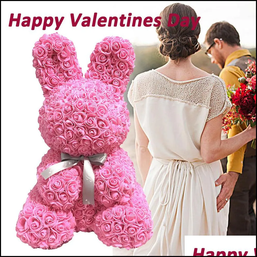 bunny simulation rose rabbit animal shape rose valentines day flower artificial decoration birthday wedding decoration gift t200903