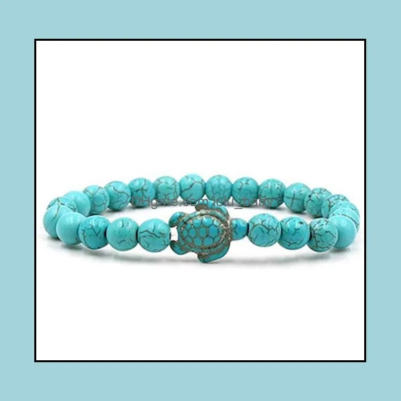 8mm natural stone beaded strands bracelet blue tortoise sea turtle charm agate tiger eye turquoise lava stones beads bracelets for men