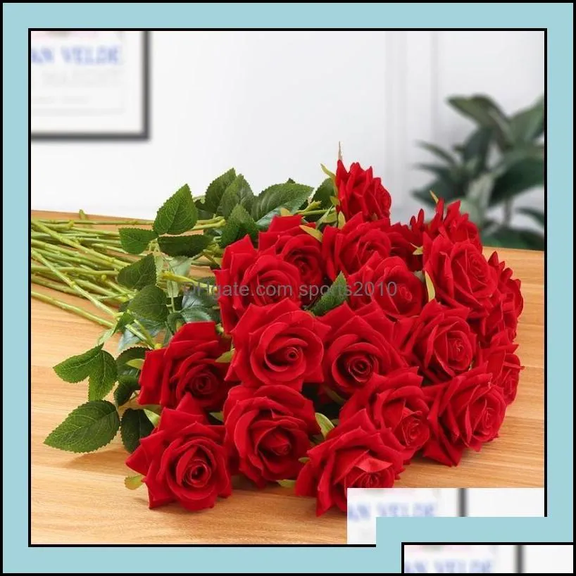 Decorative Wreaths Festive Home Gardensingle Red Veet Rose Artificial Flowers Wholesale Lovers Gifts Valentine Wedding Party Favor