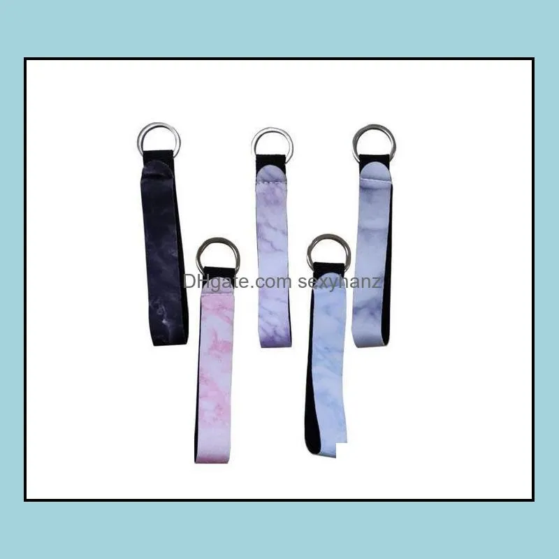 wristband keychains floral printed key chain neoprene key ring wristlet keychain party favor 20 designs wholesale ship