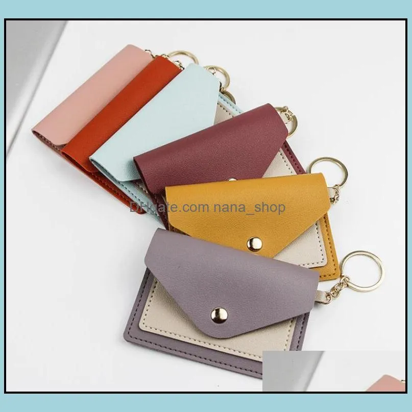 pouch bag keychains fashion leather purse keyrings mini wallets coin credit card holder 7 colors