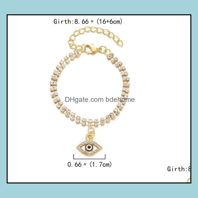 blue evil eye bracelets for women hand heart starfish charm crystal tennis chain bangle girls fashion party jewelry gift