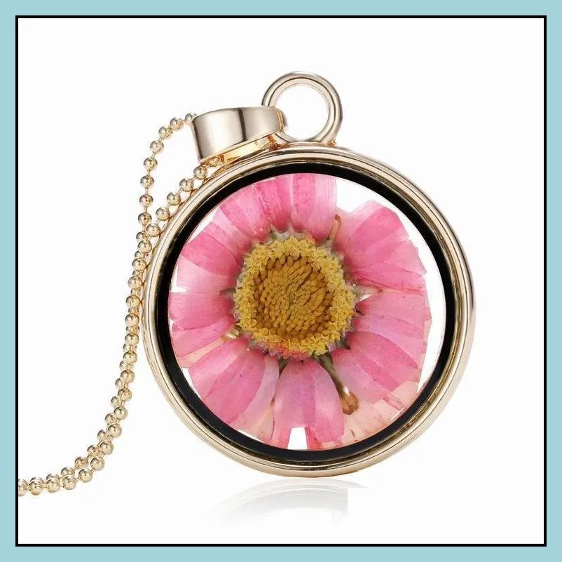 pendant necklace fashion pretty romantic crystal glass floating locket dried flower plant pendant chain necklace flower locket