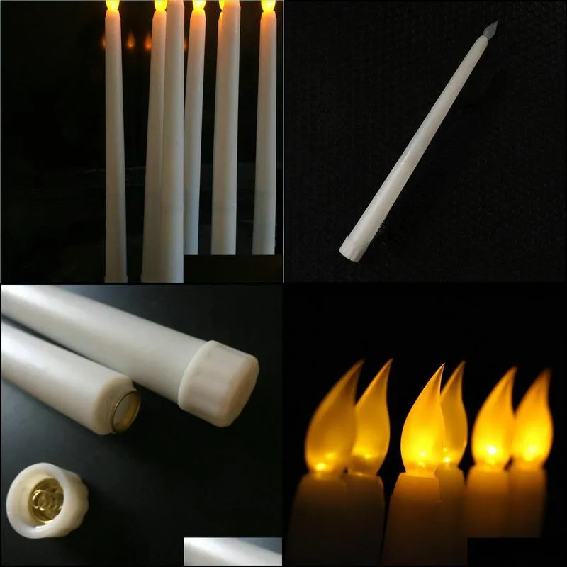 30pcs 11led battery operated flickering flameless ivory taper candle lamp stick candle wedding home table decor 28cmhamber t200108