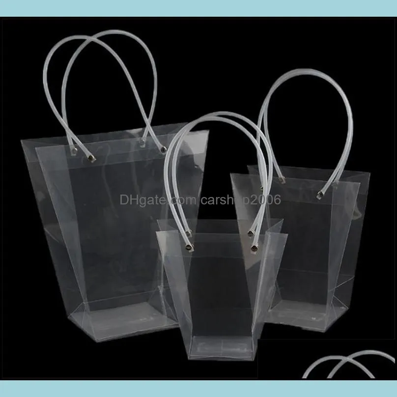 trapezoidal transparent gift bag plastic waterproof flower bags shop package bags party holiday flowers package handbags
