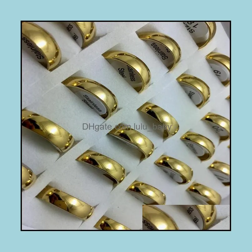 wholesale 30pcs 6mm simple band gold 316l wedding engagment stainless steel rings jewelry finger ring comfort