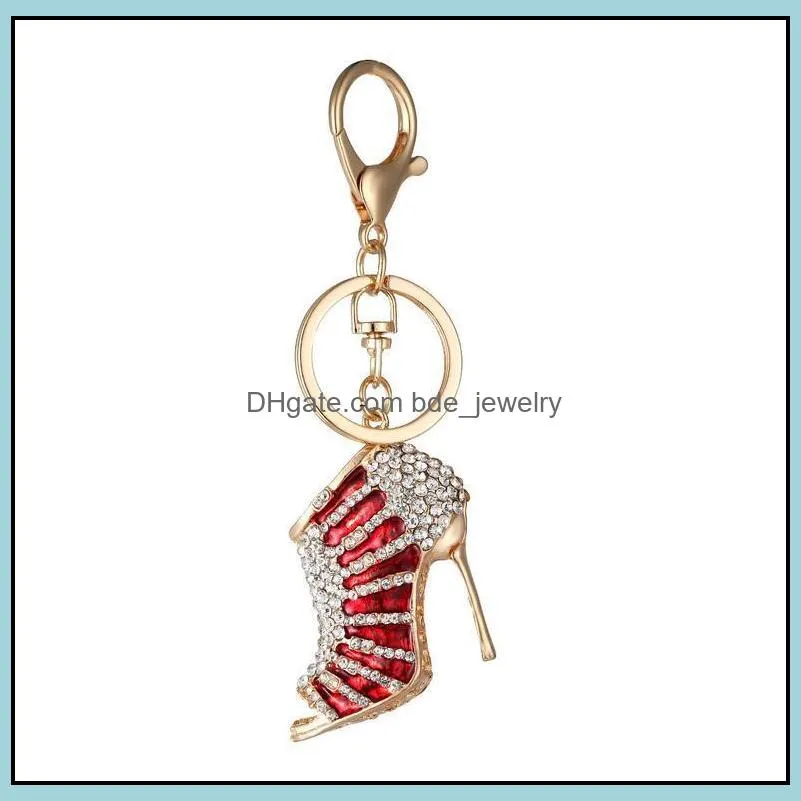 crystal high heeled rhinestone key chains purse pendant bags cars shoe ring holder chain mix colors keyrings for gifts 5 colors