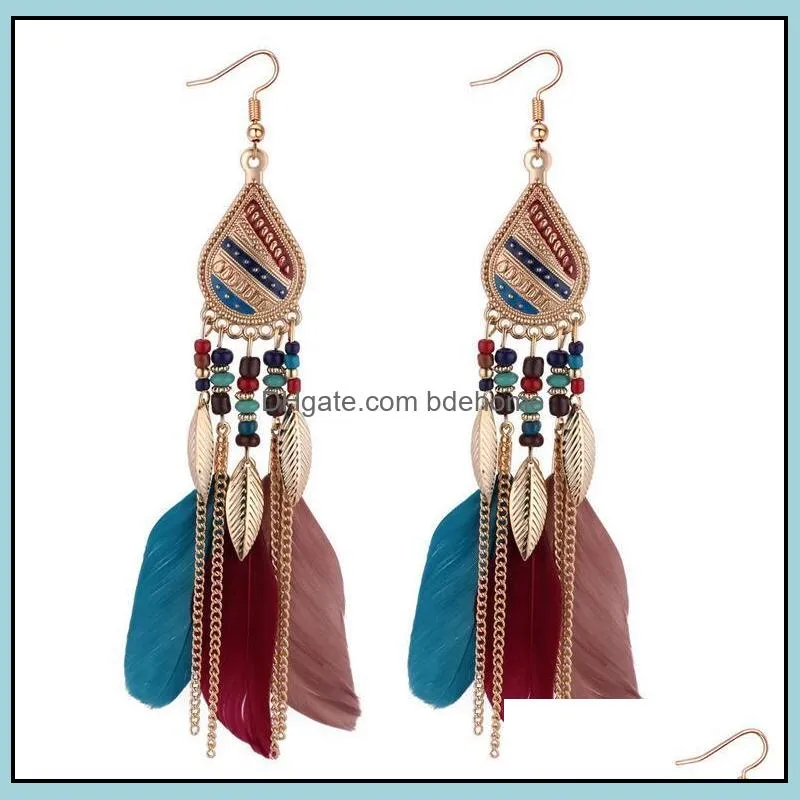 bohemia feather earring for women fashion jewelry beads tassel dangle long earrings dream catcher drop earrings epacket 