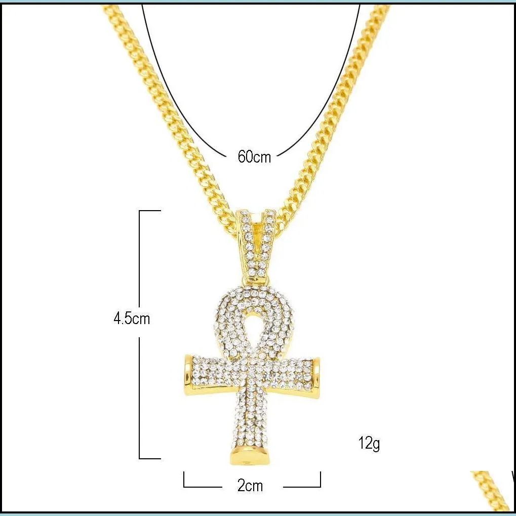 gold chains pretty egyptian ankh with red ruby cross pendant necklace set men bling hip hop jewelry