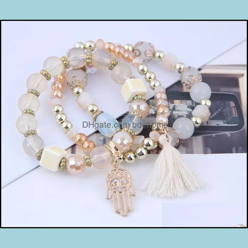 3pcs/set bohemian beaded bracelets multilayer palm tassel pendant temperament bracelet for women girls fashion jewelry gift 5 colors