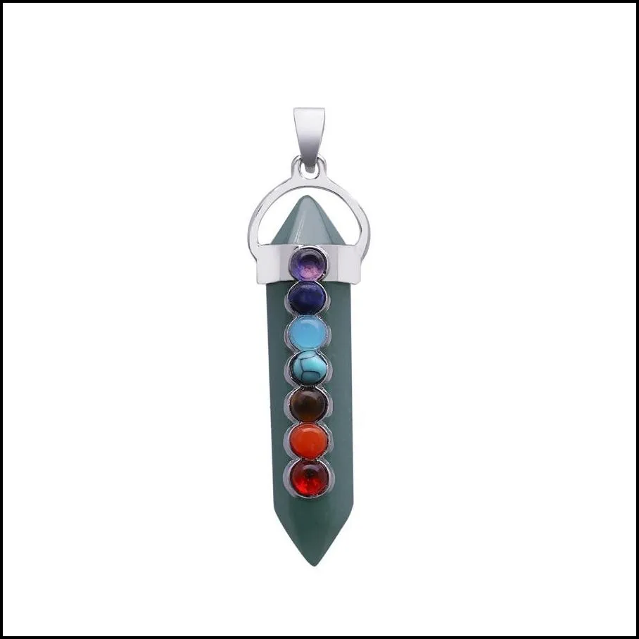 crystal chakra hexagon prism cone pendant natural stone crystal pendant fashion chakra necklace
