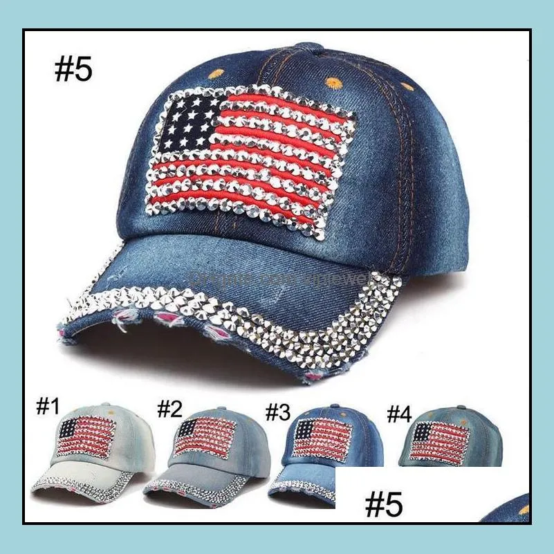 american flag retro  hat fashion designer diamond studded peaked cap adjustable outdoor travel sun hats