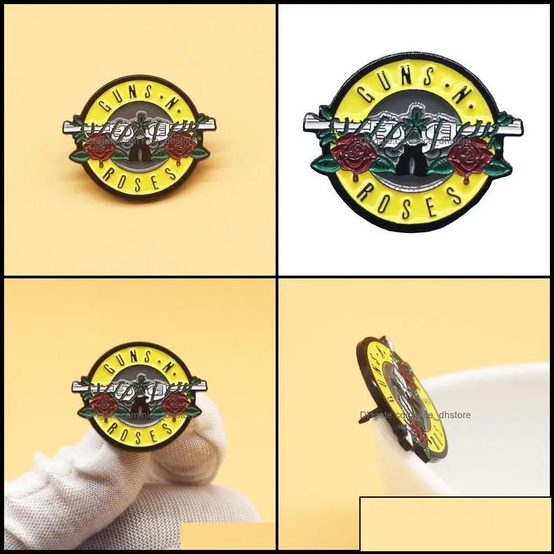 PinsBrooches Jewelry Guns Nroses Enamel Pins Funny Art Music Brooch Men Women Fashion Gifts Movie Novel Hat Lapel Bad Dhe46