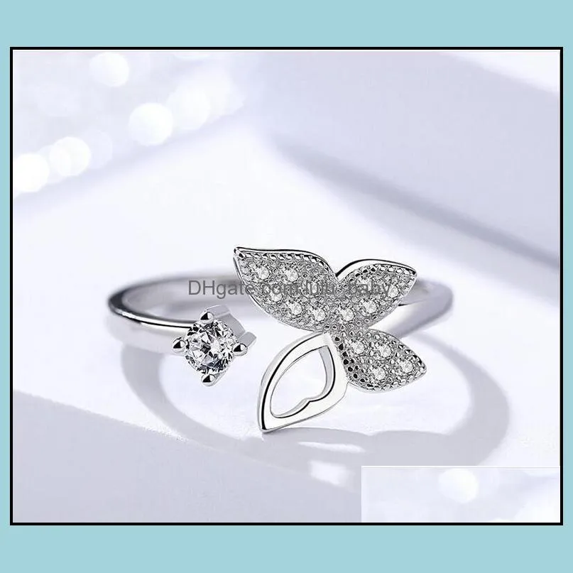  cubic zircon crystal butterfly rings for women platinum plated wedding rings jewelry open adjustable finger ring epacket 