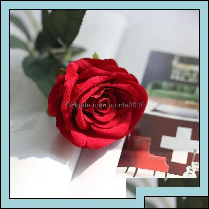 Decorative Wreaths Festive Home Gardensingle Red Veet Rose Artificial Flowers Wholesale Lovers Gifts Valentine Wedding Party Favor