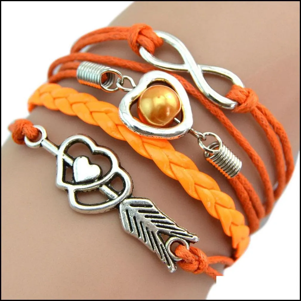 charm bracelets love heart pearl friendship infinity leather bracelet
