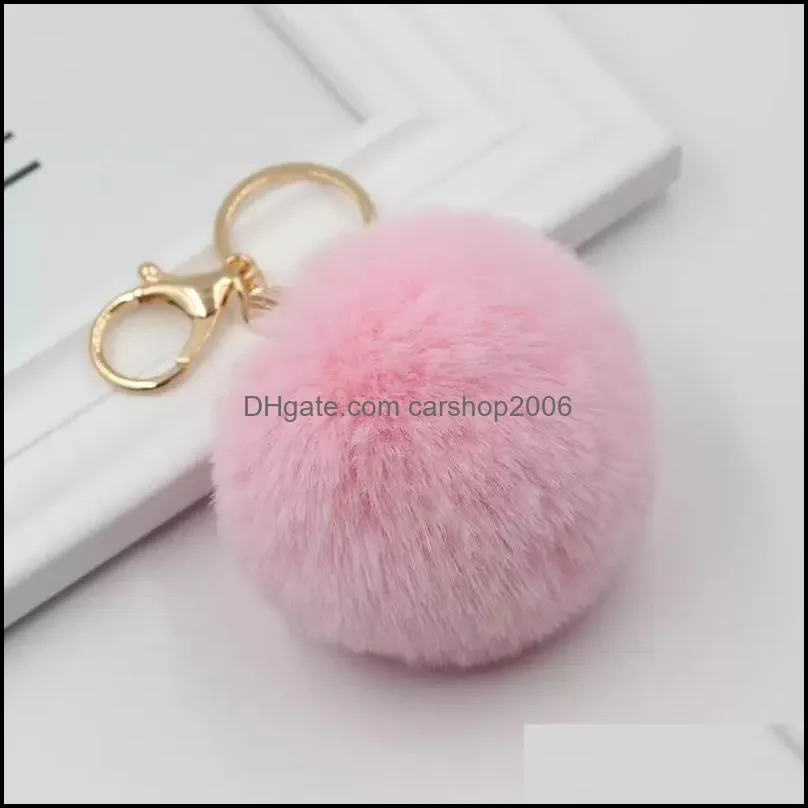 rabbit fur ball keychains soft lovely gold metal key chains ball pom poms plush keychain car keyring bag earrings accessories 8cm s