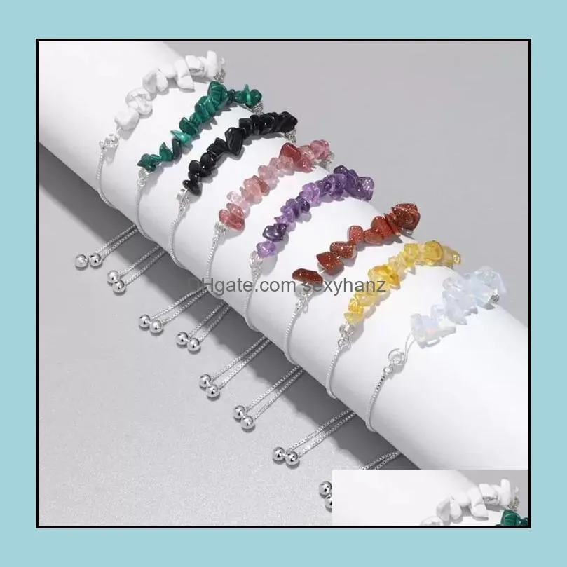 crystal irregular crushed stone beaded bracelet strands amethyst quartz natural stone wristband bangles for women jewelry gift