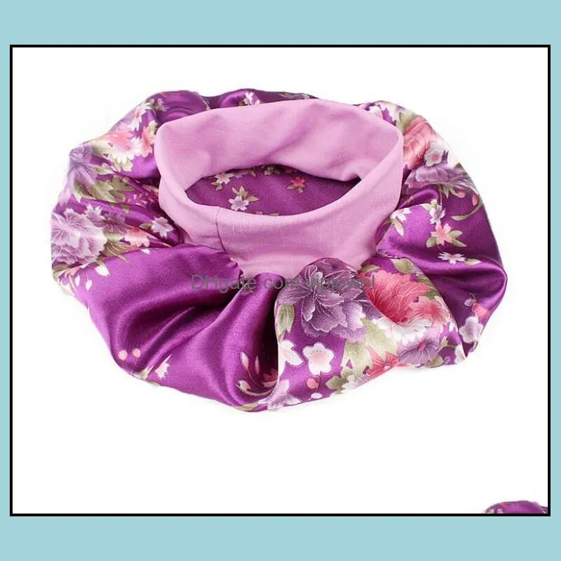 women satin night sleep cap hair bonnet hat silk head cover wide elastic band shower caps 18 colors