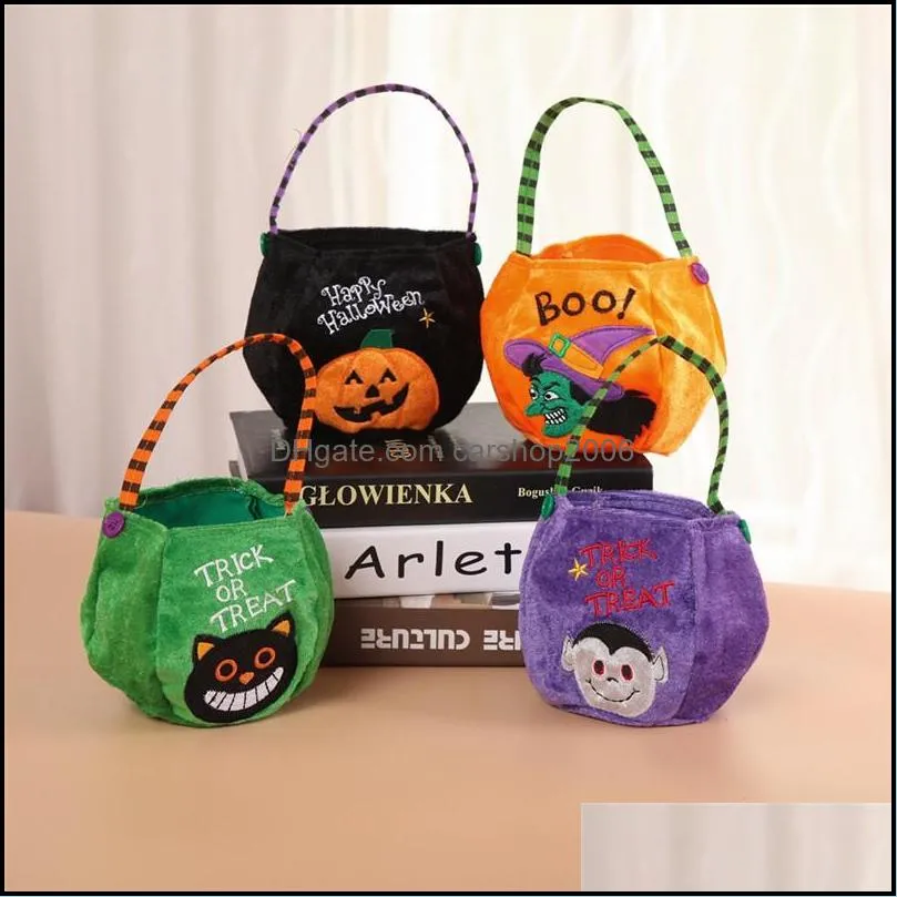 kids halloween candy bags gold velvet pumpkin witches candy bucket halloween trick or treat candy pot party decoration