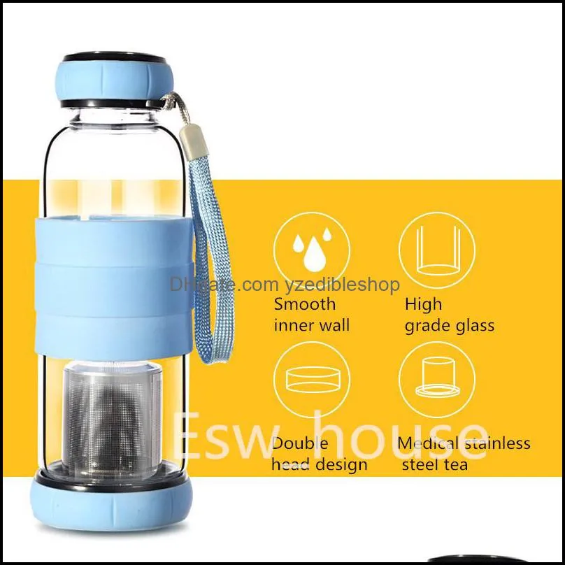 550ml portable glass water bottle with tea infuser travel outdoor fruit juice kettle drink cup