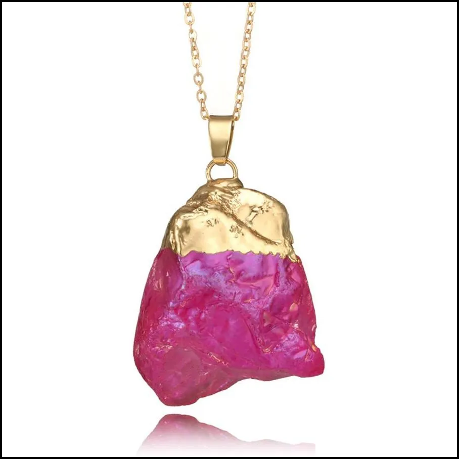 natural stone rainbow crystal pendant necklace wire wrapping irregular quartz stone necklaces